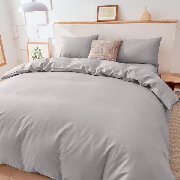tkone Duvet Cover, Single Duvet Cover, Washed & Ultra Soft Type, Antibacterial, Deodorizing, Absorbent, Quick Drying, Washable All Seasons, Duvet Cover, Gentle on the Skin, Single, 59.1 x 82.7 inches (150 x 210 cm), Gray