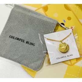 COLORFUL BLING 3D Shell Necklace Beach Mermaid Photo Locket Adjustable Long Chain Choker For Women-Gold