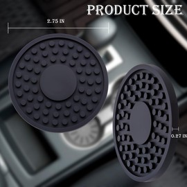 MEAJOO 2 Pack Anti-Slip Car Cup Holder Mat – 2.75 Inch Silicone Drink Coaster, Secure Fit for Cars & Trucks – Cute Interior Decor for Women & Girls (Black)