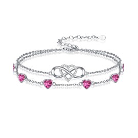 Wildari Infinity Heart July Birthstone Charm Link Anklets for Women 925 Sterling Silver Adjustable Anniversary Birthday Gifts Mother's Day Jewelry Gift for Mom Women Wife Her Friends