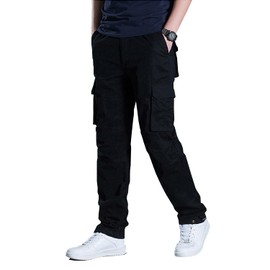 DAVID.ANN Men's Casual Cargo Pants Stretch Workout Tactical Pants with Multi Pockets,Black,Medium