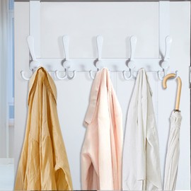 WEBI Over The Door Hook Door Hanger Hook Rack with 5 Tri Hooks for Hanging Coats, Door Towel Rack Towel Hanger Door Coat Hanger Over Door Coat Rack for Bathroom,Behind Back of Door,White,2 Packs