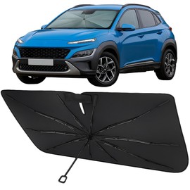 Proadsy Windshield Sun Shade Umbrella for Hyundai Kona 2018-2023 Foldable Car Umbrella Sunshade with Soft TPU Handle Spring Structure Crystal Cooling Material Protect Car from Rays & Heat