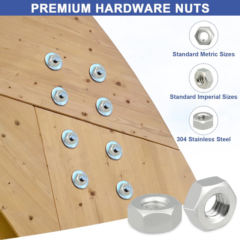 M5-0.8 Hex Nuts,100 Pcs 304 Stainless Steel Metric Nuts,Coarse Thread