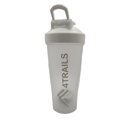4Trails 600ml Protein Shaker Bottle - with shaker ball and built in carrying hook (Frosted White)