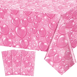 Peryiter 3 Pack 2000s Tablecloth Decorations Pink Cholo Party Table Covers Y2k 90s Plastic Heart Butterfly Disposable Rectangle Tablecloth for Birthday Wedding Party Supplies 54 x 108 Inch