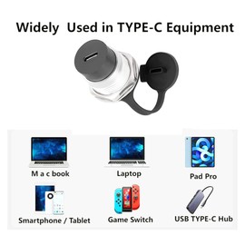 SHANFEILU USB 3.1 Type-C Threaded Fixed Recessed Panel Mount Adapter Coupler USB-C 3.1 Female to Female Connector 10Gbps Silver with Dust Cover