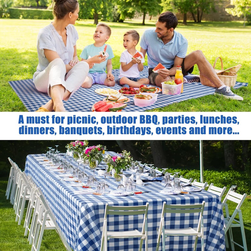 Kochorie 54 Inch x 300 Ft Blue Checkered Plastic Table