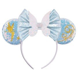 JIAHANG Mic Mouse Ear Headband with Sequin Bow, Costume Hair Band with Butterfly, Cartoonn Headwear for Women Girls(A blue bow)