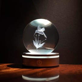 ZMCRAFT 3D 3.15" Hummingbird Laser Crystal Ball – Unique Bird-Light Decor for Home/Office. Ideal for Nature/Art Fans & Collectors, Perfect as Birthday/Christmas Gifts.