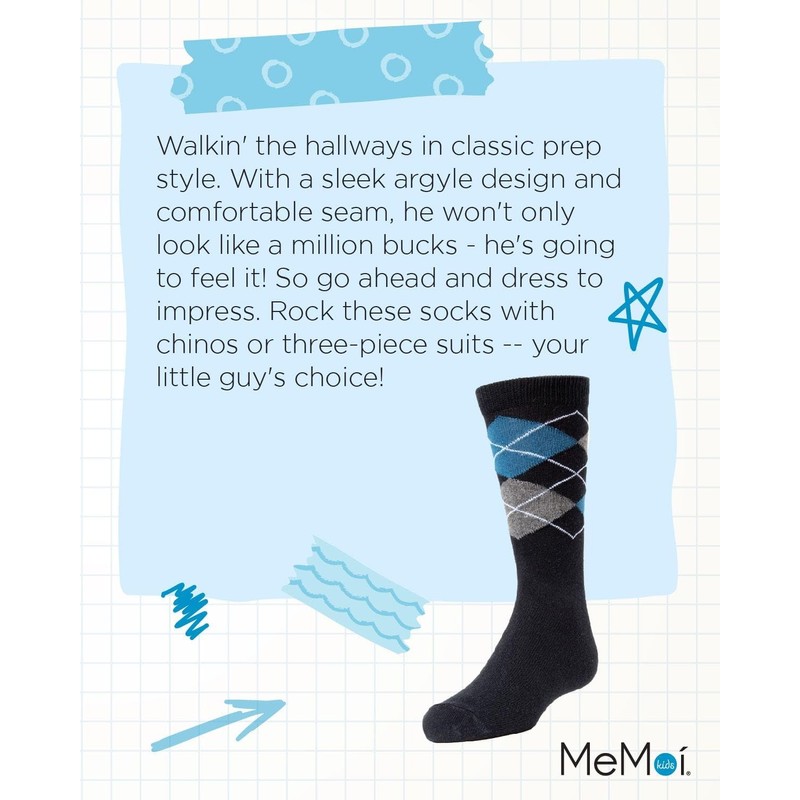 MeMoi Argyle - Calcetines de vestir para niño, Navy Mk