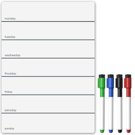 TMS A4 Magnetic Weekly Planner and Dry Wipe Pen, Fridge Whiteboard and to Do List - Dry Erase Meal Planner, Calendar and Memo Board for Kitchen, Office Notes or Daily Reminders (Black, A4 + 1 Pen)