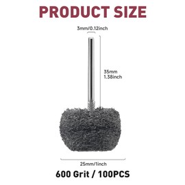 100 PCS Abrasive Buffing Wheels,1 Inch Buffing Polishing Wheel Set for Rotary Tool Accessorie 1/8'' (3mm) Shank, Grey 600 Grits for Metal,Wood, Rust Removal