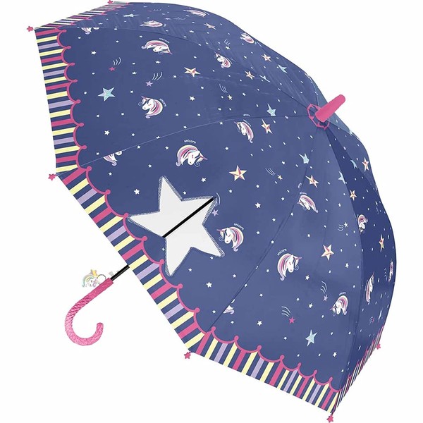 Nakatani Umbrella, Jump Long Umbrella, Yumekawa Unicorn, Navy, Ribs, Glass Fiber, Double Charm, Double Cuteness Design, Window Design, Umbrella Size: 21.7 inches (55 cm), Suitable Height: 21.7 inches