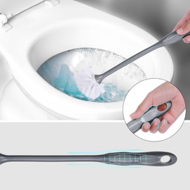HMETOL Toilet Brush Wall Mount, Long Handle, Flexible Brush Head, Brush Holder Set, Bathroom Accessories Ventilation Slots Base, Household Essentials 1 Pack Gray