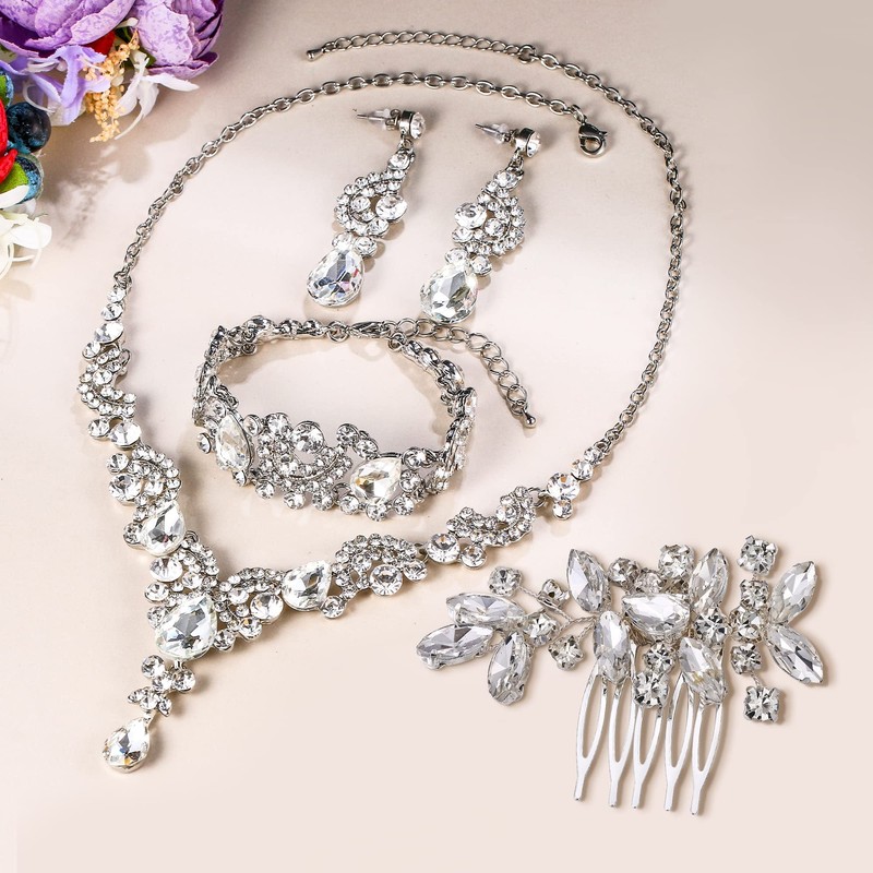 EVER FAITH Women Wedding Jewelry Set for Bride, White Austrian