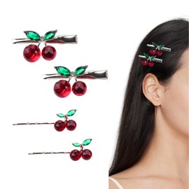 4 Pieces Red Cherry Hair Clips Metal Hairpins Duckbill Alligator Clips Hair Accessories for Women Girls (red cherry mix pattern)
