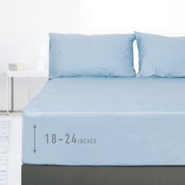 sunflower Extra Deep Pocket Twin Sheet Sets Fits 18"-24" in Deep Mattress -100% Cotton Twin Sheet Set, Powder Blue Hotel Luxury Soft Breathable Sheet Sets for Twin Bed Deep Pocket