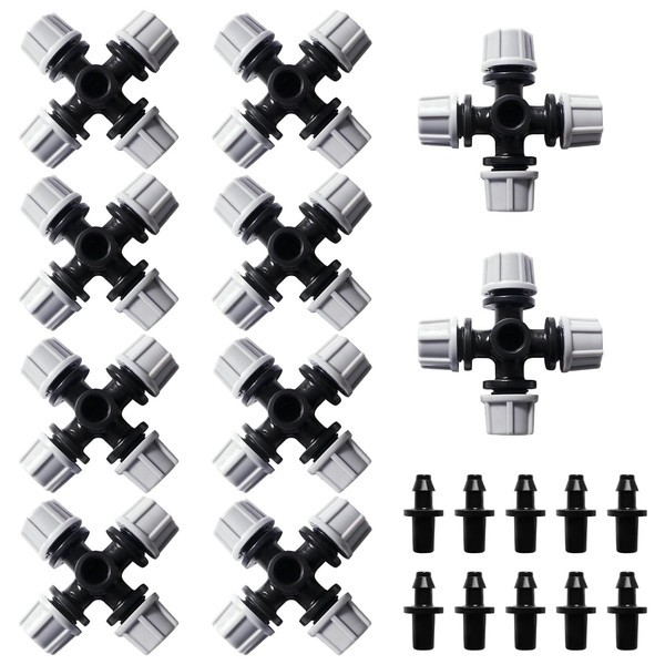 VooGenzek 10 Pieces 4-Way Atomization Nozzle, Plastic Cross Mist Nozzle,