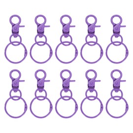 uxcell 10Pcs Lobster Claw Clasps Keychains, Trigger Snap Hook with Binder Rings Metal Swivel Clasps Lanyard Snap Hook for DIY Bag Lanyard Craft, Purple