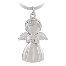 GZXYA Guardian Angel Keyring Lucky Charm Pendant with Clover Leaf for Exams or Car, Suitable as a Gift for Women, Girlfriend, Colleagues (Angel, F-silver