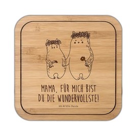 Mr. & Mrs. Panda Square Coaster with Flower Wreath - Gift, Favourite Person, Glass Coaster, Sister, Mum, Mum, Grandpa, Daughters