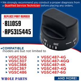 Whole Parts Thermostat Knob With Self Clean (Black) Part #PB010187 - Replacement and Compatible With Some Viking Gas and Oven Ranges - Replaces PB010187 - Non-OEM Appliance Parts - 2 Yr Warranty