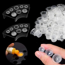 Pack of 300 Tattoo Ink Cap Cups with 2 Tattoo Ink Cup Holders - PEPAX SML Tattoo Pigment Cap Cups Mixed Size with Wide