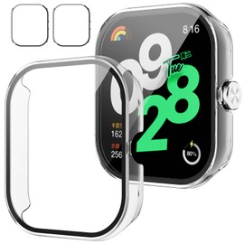 Rc-Z Screen Protector Case for Xiaomi Redmi Watch 4 Smartwatch, Hard PC Bumper & Tempered Glass Film Replacement Accessories for Redmi Watch 4, Clear