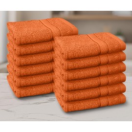 Casabella 12 Pack Flannel Face Cloth - 100% Cotton Face Towels Soft & Absorbent Super Quality Washcloths 30x30CM, Fingertip Towels for Makeup Removal & Cleansing - Orange Face Cloth