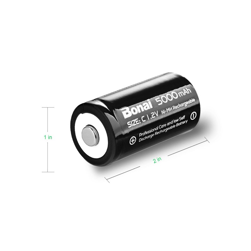 BONAI Rechargeable C Batteries 5,000mAh 1.2V Ni-MH High Capacity High