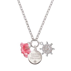 Delight Jewelry Silvertone Hot Pink Hibiscus Flower Explore Dream Discover Zoey Charm Necklace, 28"