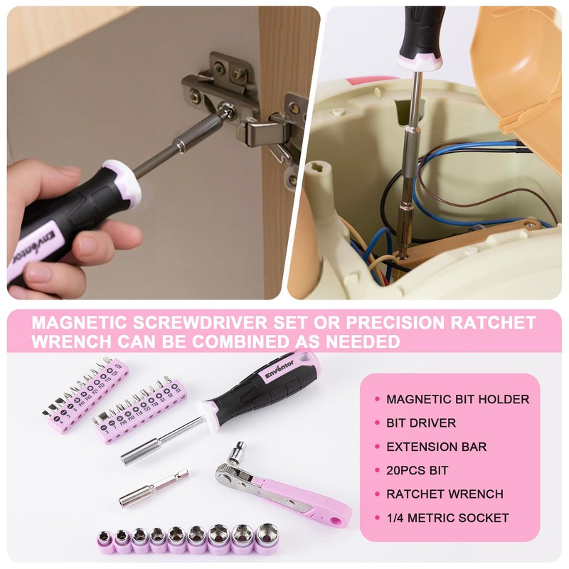 Enventor Pink Tool Kit Set for Women, 146PCS General Household