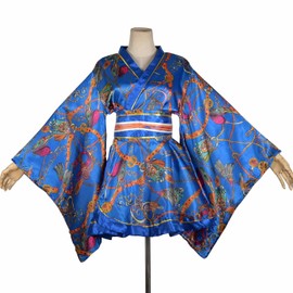 Women's Short Kimono Dress Floral Print Japanese Traditional Sexy Geisha Robe Bathrobe Skirt Belt Outfit