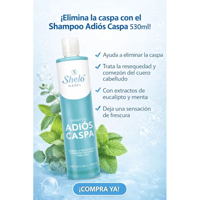 Shampoo Adiós Caspa 530ml Elimina Resequedad Shelo Nabel