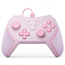 RivalPlay Wired Controller for PC with 2 Mapping Button Adjustable Vibration and 3 Turbo Speeds Compatible for Win(11/10/8/7) Plug-and-Play Pink