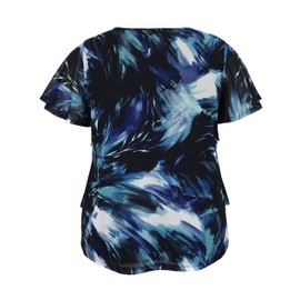 LEEBE Women’s Plus Size Round Neck Short Sleeve Printed Mesh Ruffle Top (1X-5X) (4X, Navy Paint)