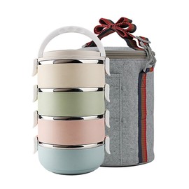 Yontree 4-Tiers Stainless Steel Lunch Box Vacuum Insulated Lunch Containers 2.6L(0.68Gal) (Grey)