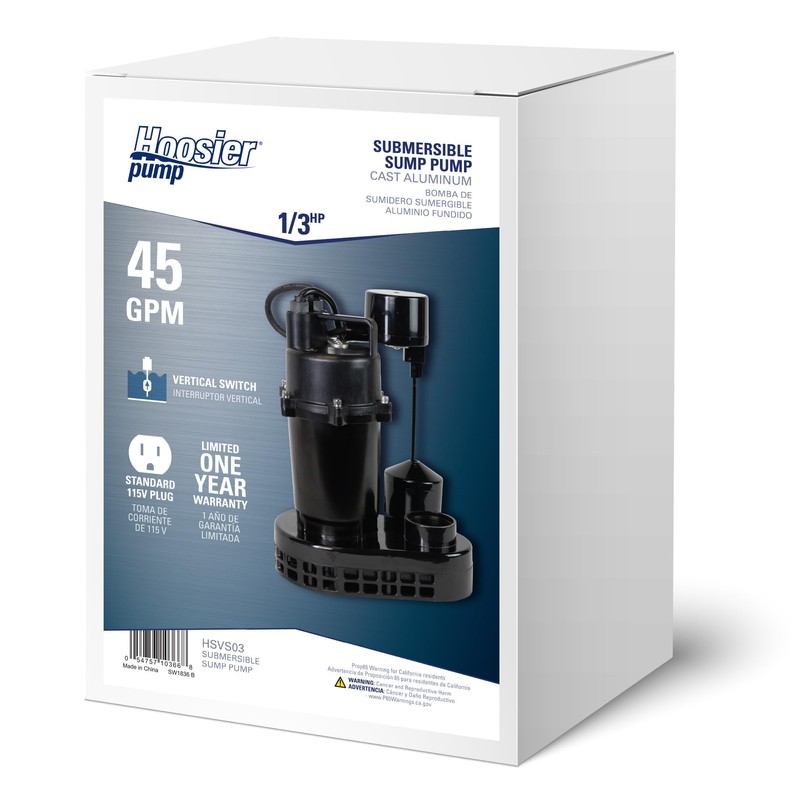 Hoosier Cast Aluminum Submersible 1/3HP Sump Pump