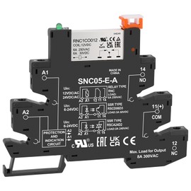 Weasch 1Pcs Miniature Power Relay RNC1CO012, Signal Relay for PLC, DC 12V Coil, 5 Pin 1NO 1NC 6A SPDT, with LED Indicator Socket Base, 35mm DIN Rail Mounting, UL Certification (1)