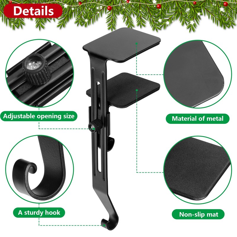Sfcddtlg 6 Pcs Black Metal Christmas Stocking Holders - Adjustable