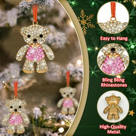 HEYINSHEN Bear Christmas Ornaments Crystal Bear Ornament for Christmas Tree Decor Rhinestones Pink Christmas Bear Ornaments for Girls Kids Woman Mom Bear Lovers Gifts Holiday Decorations Party
