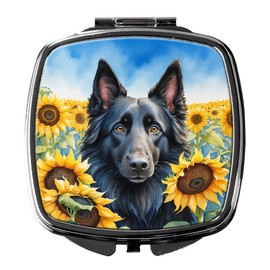 Caroline's Treasures Belgian Sheepdog in Sunflowers Compact Mirror Decorative Travel Makeup Mirror for Women Girls Gifts Pocket Makeup Mirror Folding Handheld