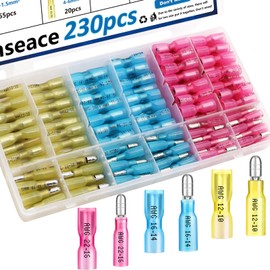smseace 230PCS Heat Shrink Bullet Connectors Assortment Kit 22-10AWG Waterproof Bullet connectors Heat Shrink Female&Male Terminal for Automotive Boat Stereo Industrial Equipment