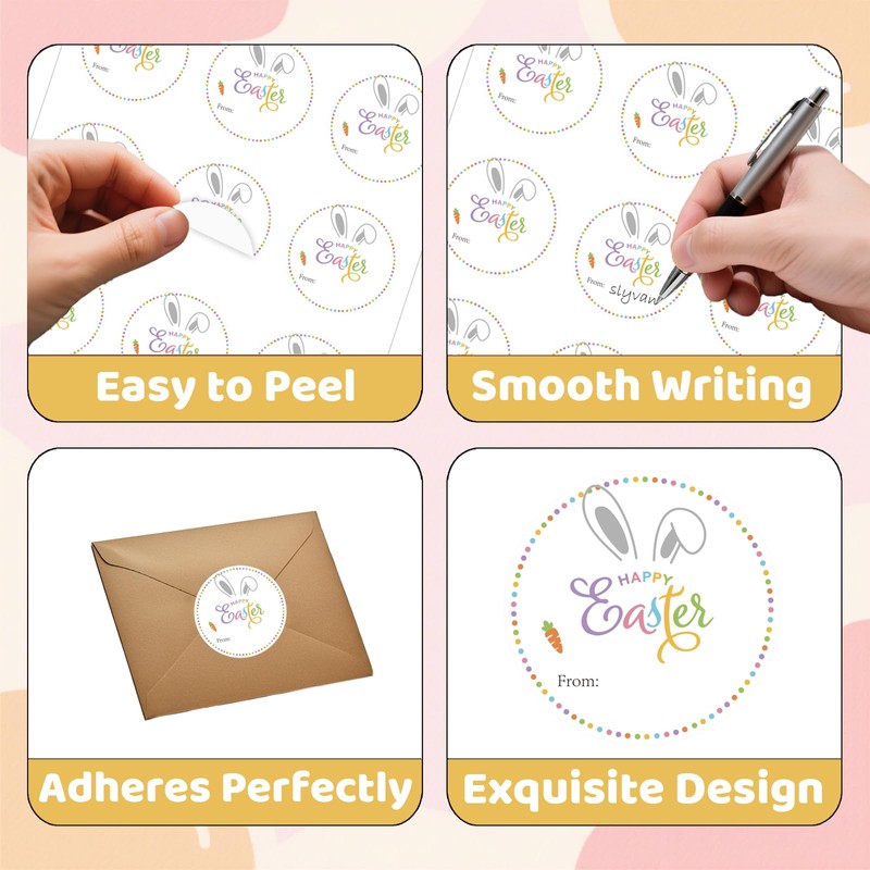 SerpizePaty 60Pcs Happy Easter Stickers, 2" Easter Bunny Stickers