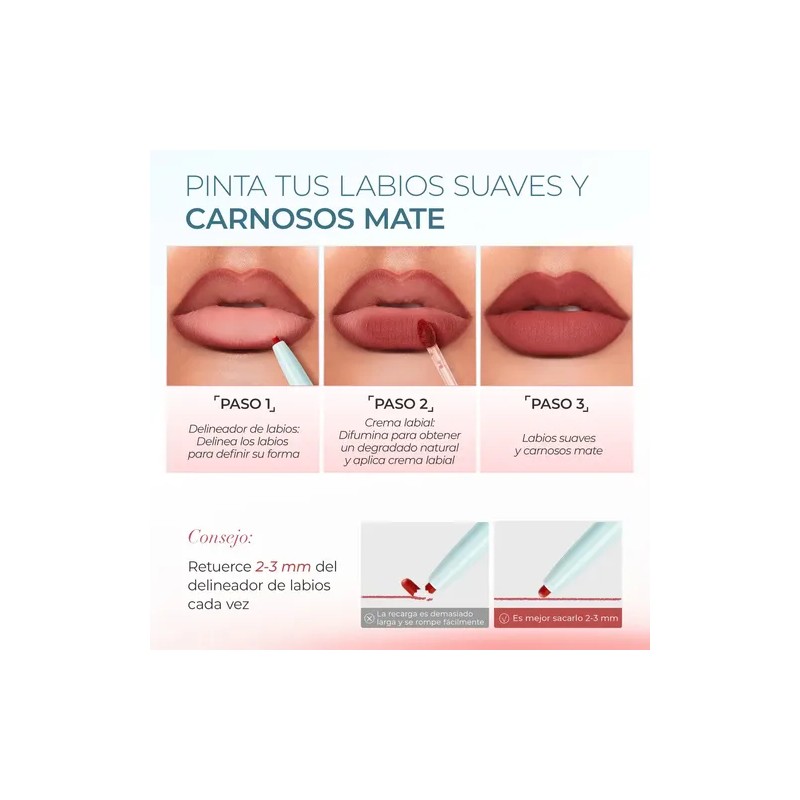 Sacelady Labial Y Delineador 2 En 1 Mate Suave No