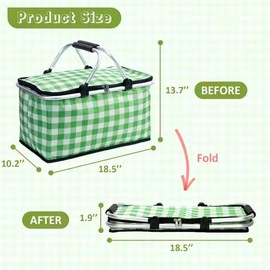 Insulated Picnic Basket Cooler Bag with Leak-Proof Liner, 26L Large Capacity for 12 Adults, Picnic Basket with Sturdy Handles for Outdoor Activities, Travel, Beach, Camping (Green)