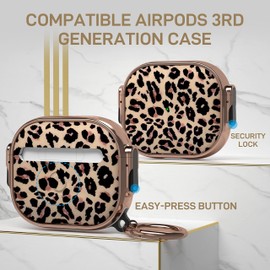 Maxjoy for AirPods 3 Case with Lock, Cute AirPod 3 Case Lock Protective Hard AirPod 3rd Generation Cover for Women Men with Keychain for AirPods 3rd Generation Cover 2021, Leopard