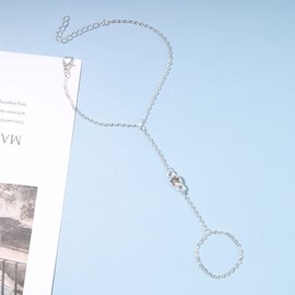 Yheakne Boho Crystal Finger Bracelet Silver Ring Wrist Bracelet Vintage Slave Bracelet Minimalist Ring Chain Bracelet Hand Chain Jewelry for Women and Girls (Silver)