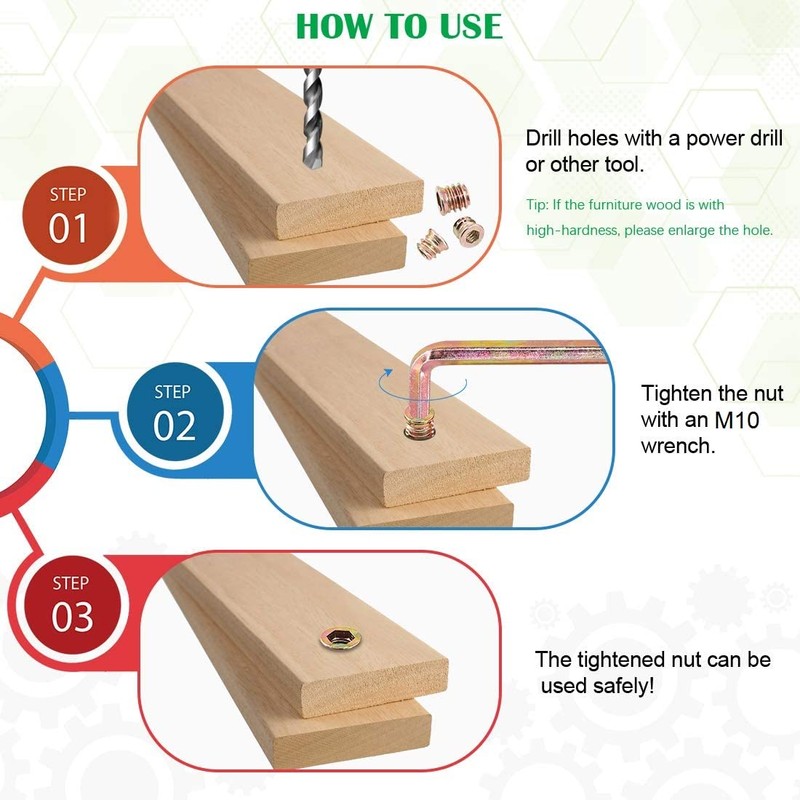TERF® M10 (10mm) X 25mm Wood Insert Hex Socket Nuts